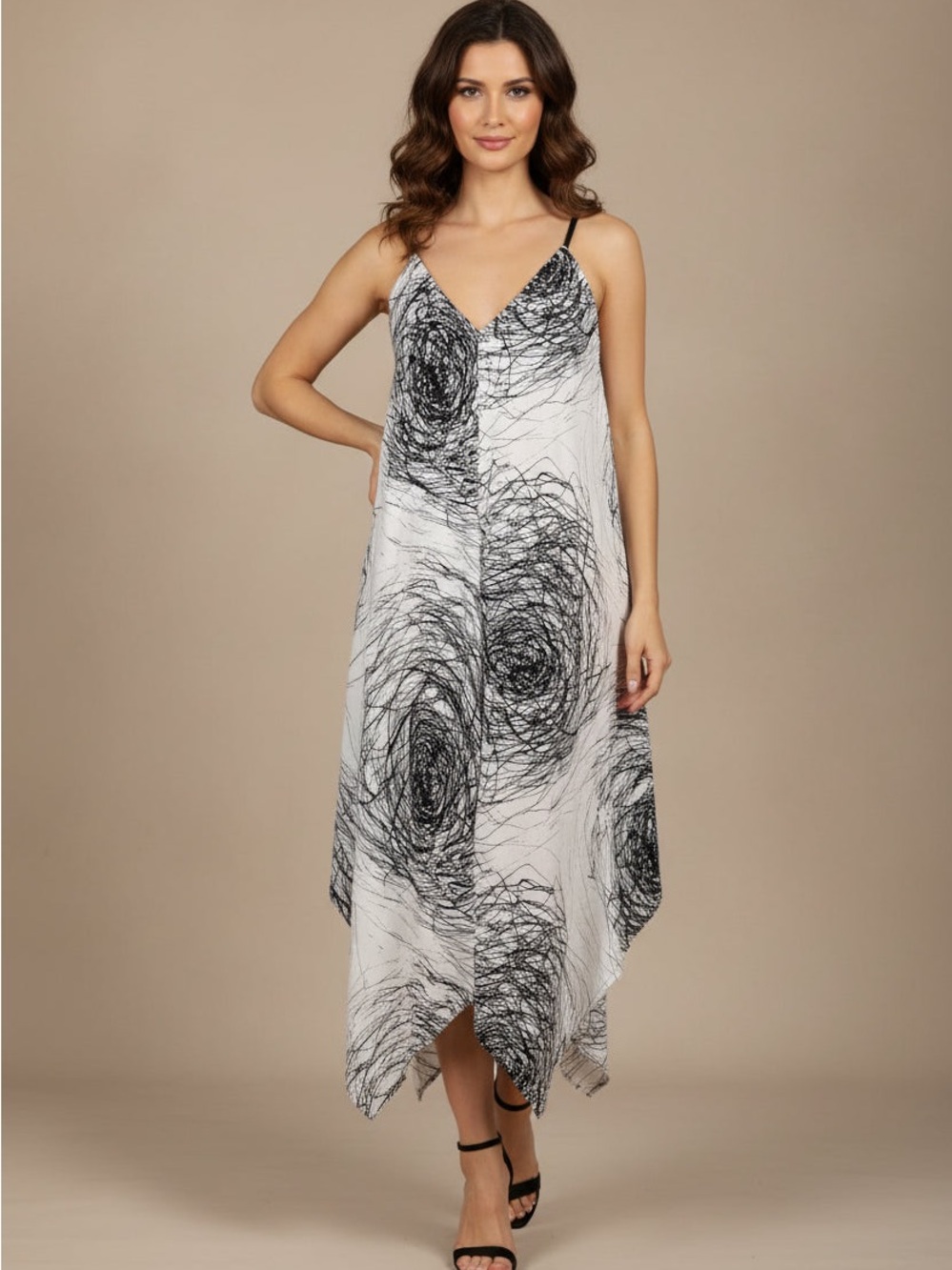 lovestitch Black and White Asymmetrical Handkerchief-Hem Sundress